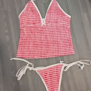 Red and White tankini Set